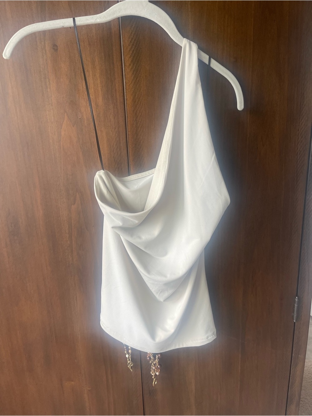 Taupe One-Shoulder Draped top